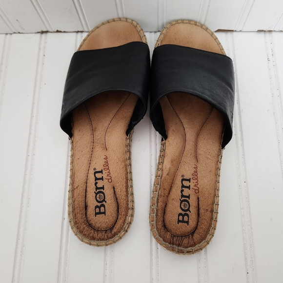 Born San Benito Womens Size 10 Flat Black Leather Sandals Slides  BR0005203 - Picture 5 of 10
